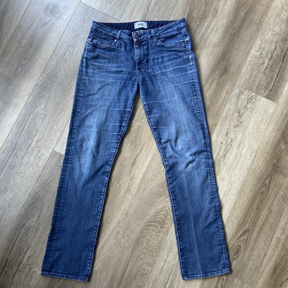 Paige Jeans Women Sz 31 Petite Blue Mid Rise Skyline Straight Stretch Made USA - Picture 1 of 14